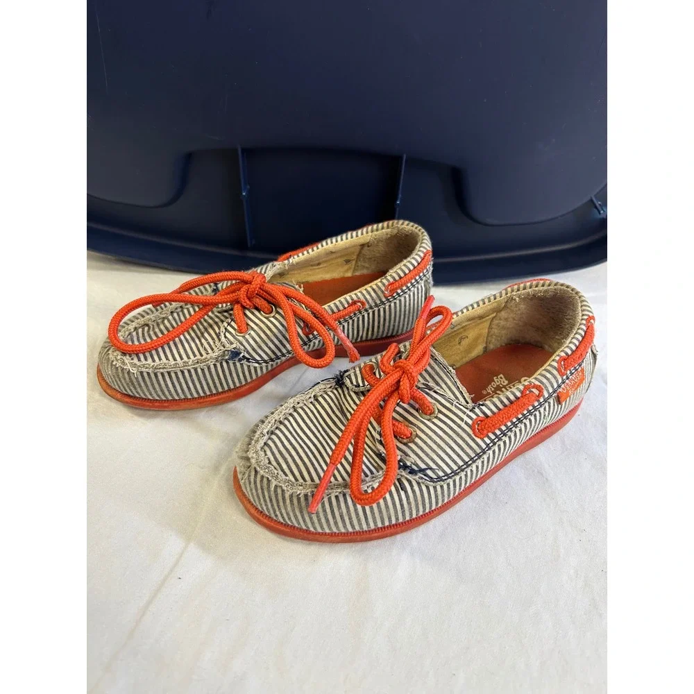 Vintage OshKosh B'gosh Toddler 9 Boat Shoes Blue White Striped Canvas PKANOV13